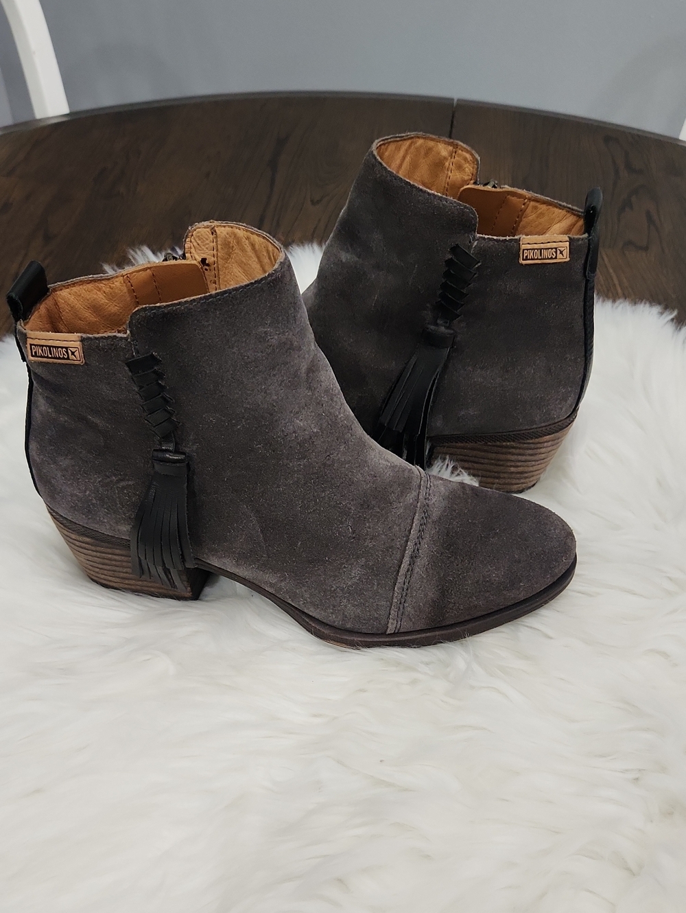 PIKOLINOS Baqueira Stone Gray Suede Tassel Ankke Boots Sz.38 Western Boho